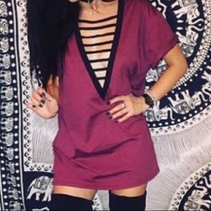 Tshirt dress from akira lined across the chest into a V